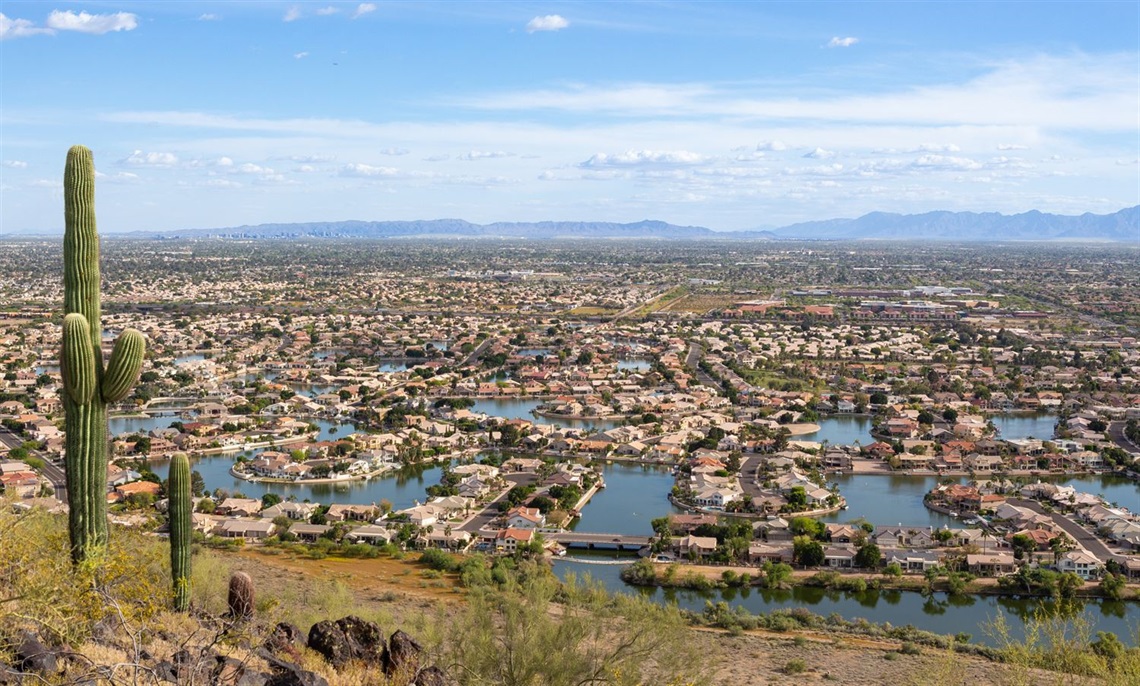 wide angle view of a desert neighborhood