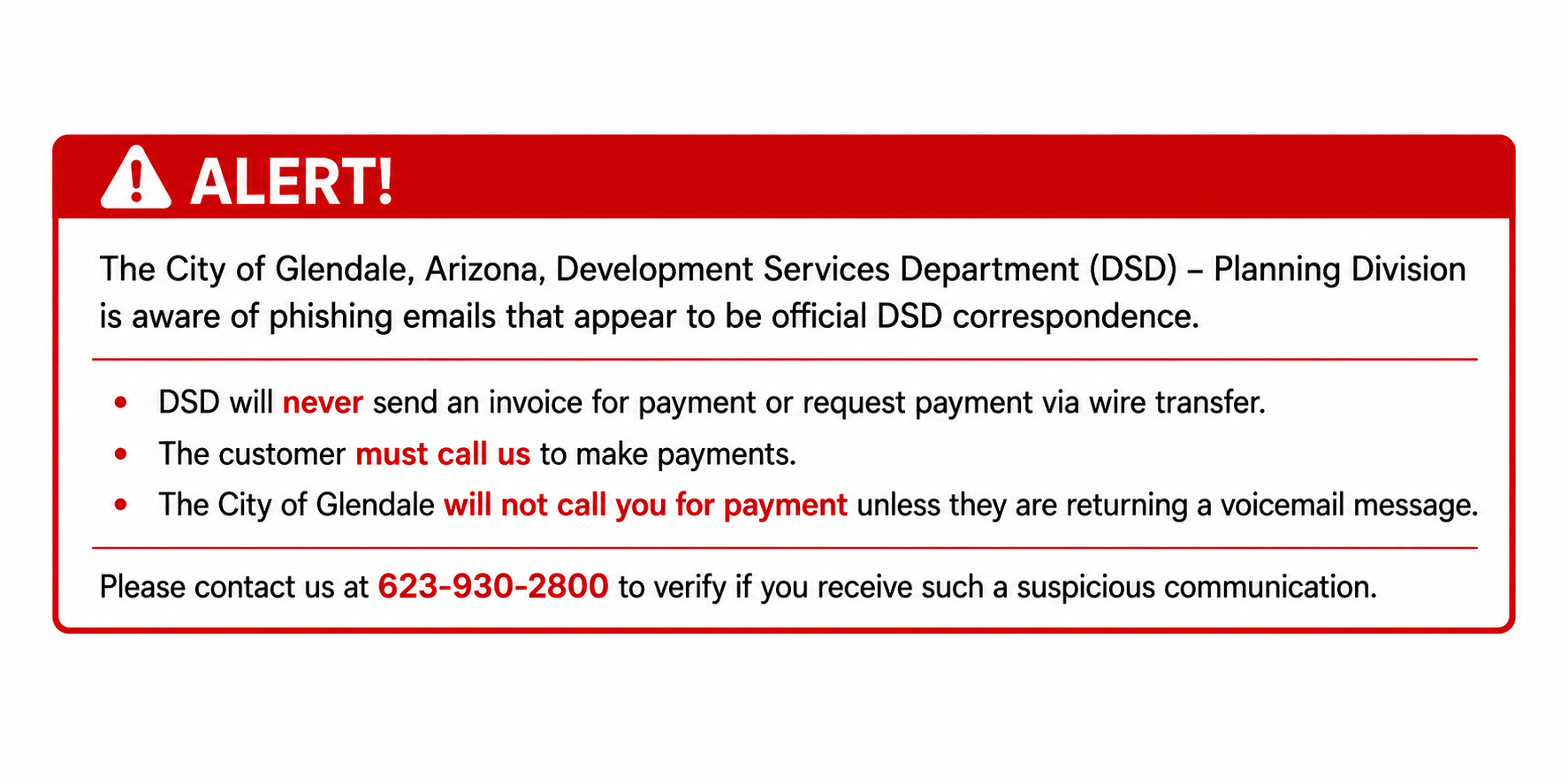 A warning regarding a phishing scam.