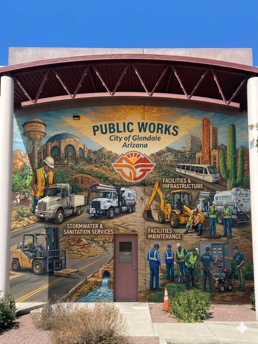 Art Wall Example with workers and trucks