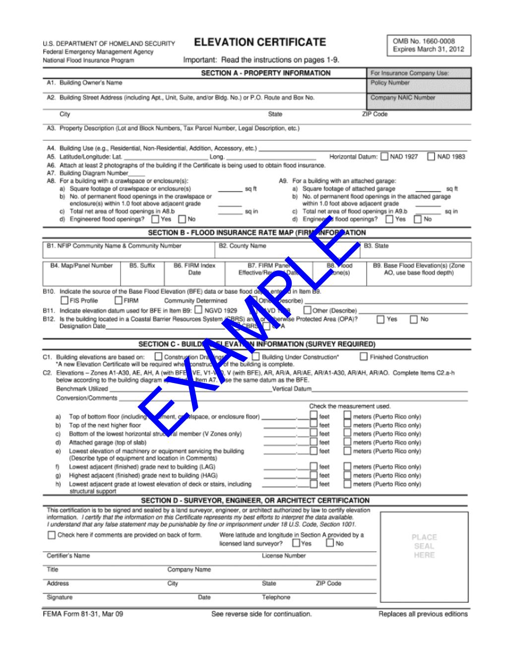 Sample Elevation Certificate